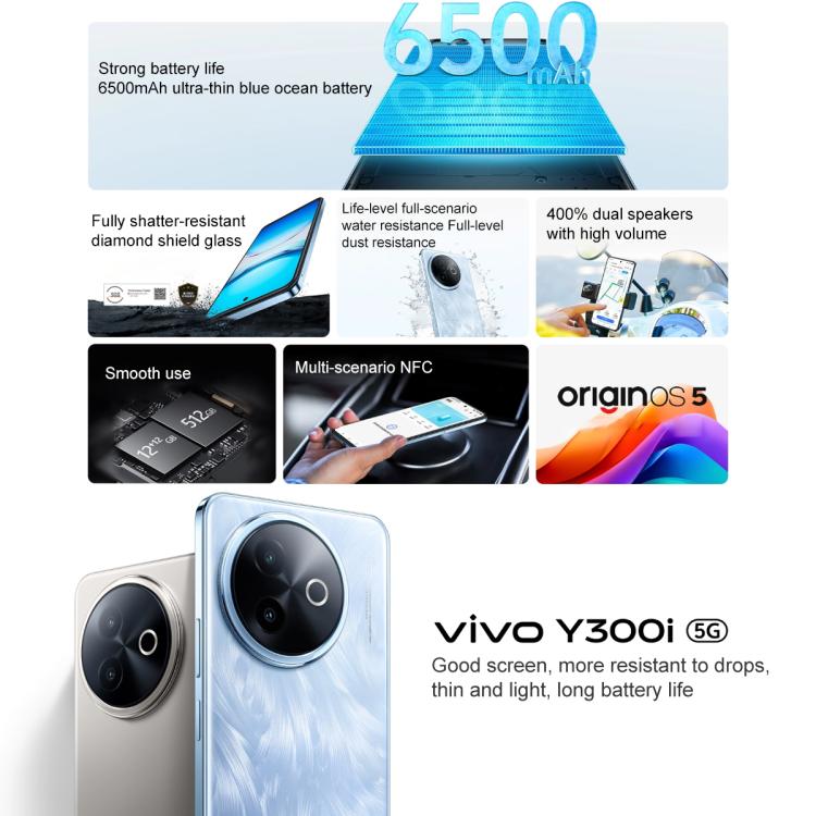 vivo Y300i, 8GB+256GB, Face ID / Side Fingerprint, 6.68 inch Android 15 OriginOS 5 Snapdragon 4 Gen 2 Octa Core, OTG, NFC, Network: 5G (Black) - free shipping - PMc TechLife - Order now!