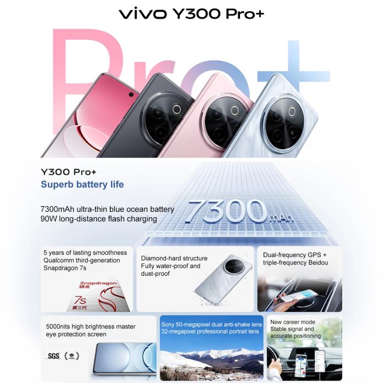 vivo Y300 Pro+, 12GB+512GB, Face ID / Screen Fingerprint, 6.77 inch Android 15 OriginOS 5 Snapdragon 7s Gen 3 Octa Core, OTG, NFC, Network: 5G (Silver) - free shipping - PMc TechLife - Order now!