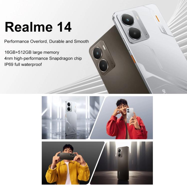 Realme 14, 16GB+512GB, Screen Fingerprint Identification, 6.67 inch Realme UI 6.0 Snapdragon 6 Gen 4 Octa Core, NFC, Network: 5G (Silver) - free shipping - PMc TechLife - Order now!