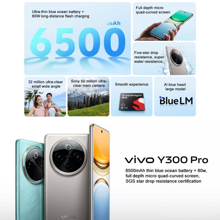 vivo Y300 Pro, 8GB+256GB, Face ID / Screen Fingerprint Identification, 6.77 inch Android 14 OriginOS 4 Snapdragon 6 Gen 1 Octa Core, OTG, Network: 5G (Black) - free shipping - PMc TechLife - Order now!