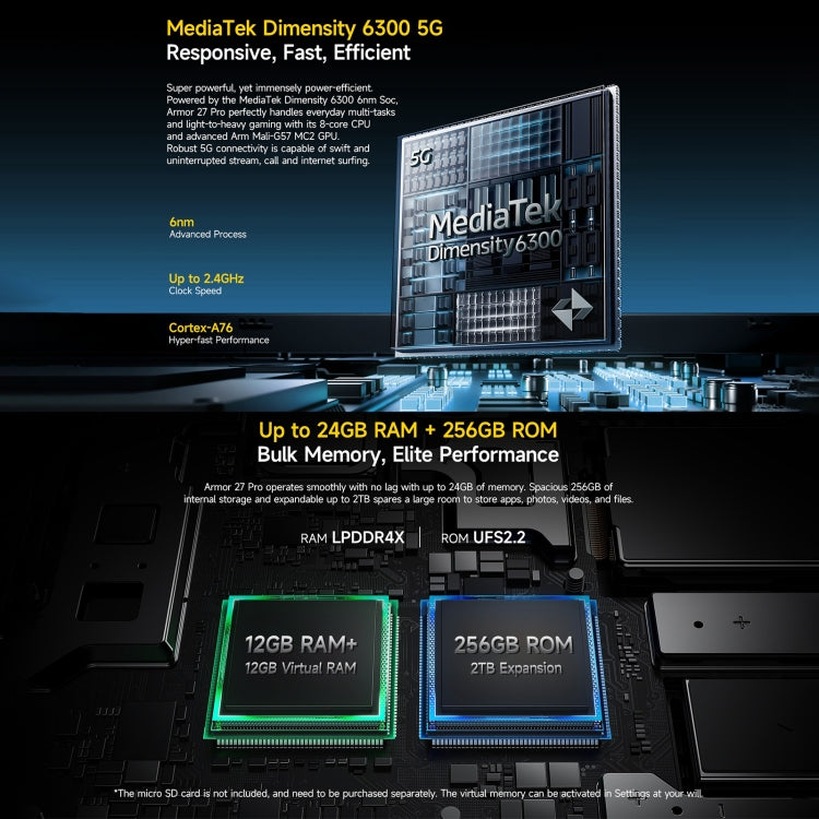 Ulefone Armor 27 Pro Rugged Phone, 12GB+256GB, Night Vision, 10600mAh, 6.78 inch Android 14 MediaTek Dimensity 6300 Octa Core, Network: 5G, NFC (Black) - free shipping - PMC TechLife - Order now!