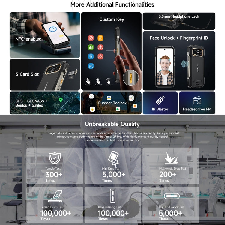 Ulefone Armor 27 Pro Rugged Phone, 12GB+256GB, Night Vision, 10600mAh, 6.78 inch Android 14 MediaTek Dimensity 6300 Octa Core, Network: 5G, NFC (Black) - free shipping - PMC TechLife - Order now!