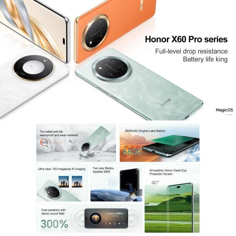 Honor X60 Pro, 12GB+512GB, Screen Fingerprint, 6.78 inch MagicOS 8.0 Snapdragon 6 Gen1 Octa Core, Network: 5G, OTG, Support Google Play (Cyan) - free shipping - PMc TechLife - Order now!