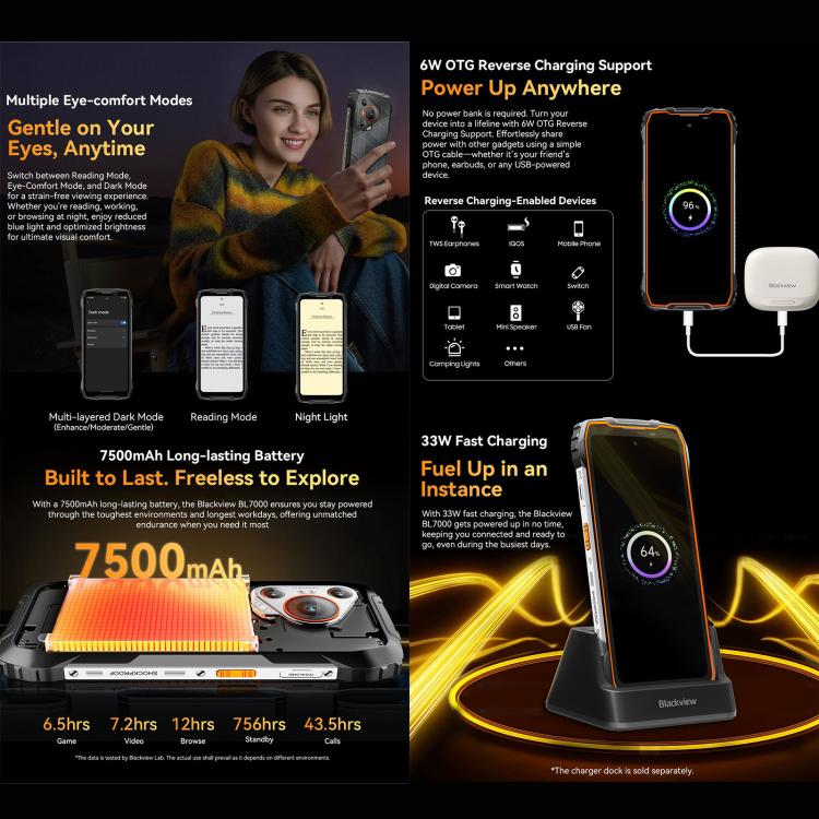 Blackview BL7000 Rugged Phone, 8GB+256GB, 6.78 inch Android 15 MediaTek Dimensity 6300 Octa Core, Network: 5G, NFC, OTG (Orange) - free shipping - PMc TechLife - Order now!