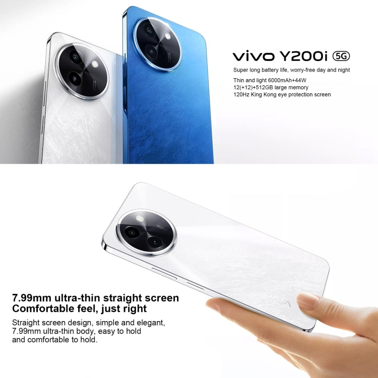 vivo Y200i, Dual Back Cameras, 12GB+256GB, Face ID Screen Fingerprint Identification, 6.72 inch Android 14.0 OriginOS 4 Snapdragon 4 Gen 2 Octa Core 2.2GHz, OTG, Network: 5G, Support Google Play (Blue) - free shipping - PMC Jewellery - Order now!