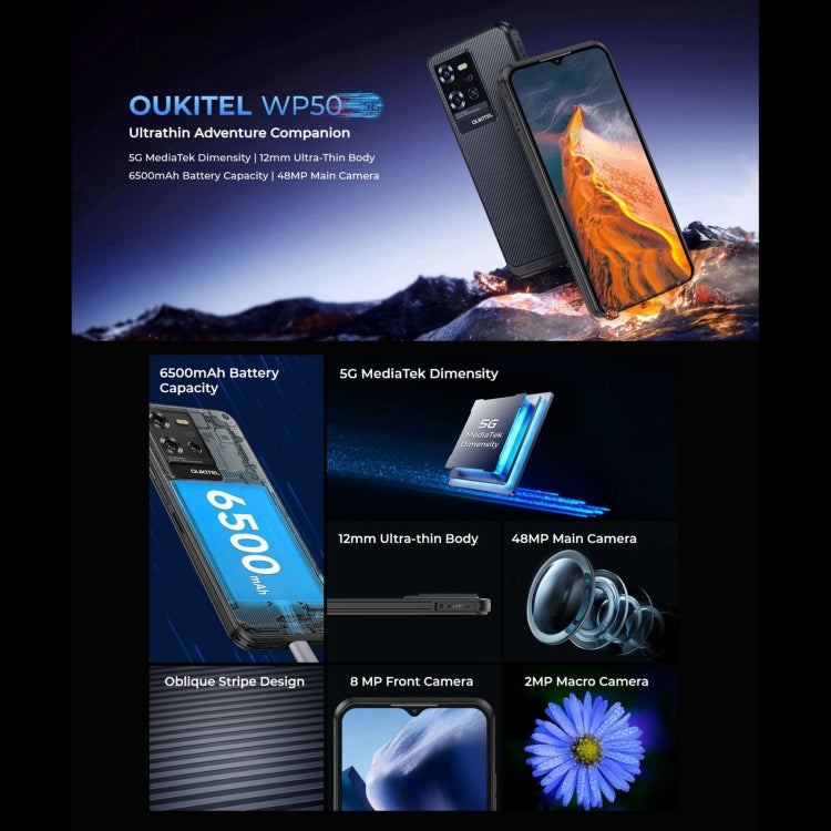 Oukitel WP50 5G Rugged Phone, 4GB+256GB, 6.6 inch Android 14.0 MediaTek Dimensity 6100+ Octa-core, NFC, OTG, Network: 5G (Black) - free shipping - PMC Jewellery - Order now!