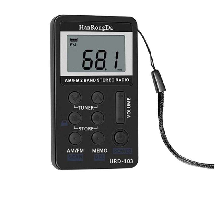 Portable AM / FM Two Bands Rechargeable Stereo Radio Mini Receiver with & LCD Screen & Earphone Jack & Lanyard (Black) - Radio Player by PMC TechLife | Online Shopping South Africa | PMC TechLife | Buy Now Pay Later Mobicred