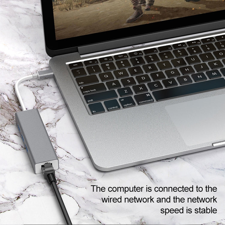 USB-C / Type-C to Fast Ethernet RJ45 & 3 x USB 3.0 Adapter Converter HUB(Grey) - free shipping - PMC Jewellery - Order now!