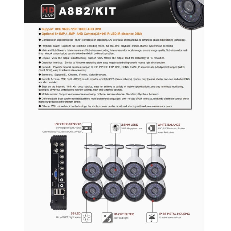 A8B2 8Ch Bullet IP Camera NVR Kit, Support Night Vision / Motion Detection, IR Distance: 20m - free shipping - PMc TechLife - Order now!