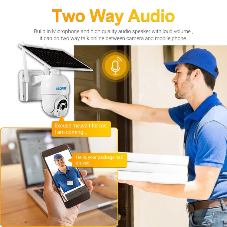 ESCAM QF450 HD 1080P 4G EU Version Solar Powered IP Camera without Memory, Support Two-way Audio & PIR Motion Detection & Night Vision & TF Card - free shipping - PMC TechLife - Order now!