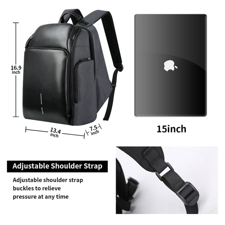 Bopai 851-010128 Business Anti-theft Waterproof Large Capacity Double Shoulder Bag,with USB Charging Port, Size: 34x19x43cm (Black) - free shipping - PMC Jewellery - Order now!