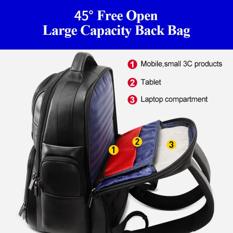 Bopai 851-019811 Large Capacity Anti-theft Waterproof Leathar Backpack Laptop Tablet Bag for 15.6 inch and Below, with USB Charging Port(Black) - free shipping - PMC TechLife - Order now!