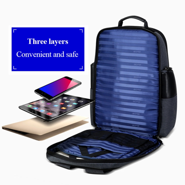 Bopai 851-014318 Fashion Outdoor Breathable Waterproof Anti-theft Three-layer Large Capacity Double Shoulder Bag,with USB Charging Port, Size: 31x17x44cm(Grey) - free shipping - PMC Jewellery - Order now!