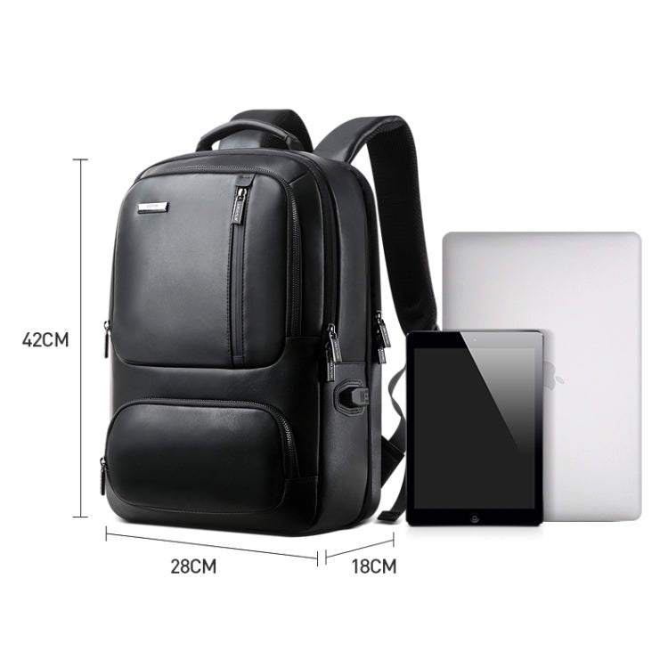 Bopai 851-024011 Top-grain Leather Business Breathable Anti-theft Man Backpack, Size: 28x18x42cm(Black) - free shipping - PMC Jewellery - Order now!