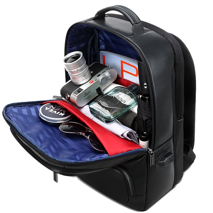 Bopai 851-024011 Top-grain Leather Business Breathable Anti-theft Man Backpack, Size: 28x18x42cm(Black) - free shipping - PMC Jewellery - Order now!