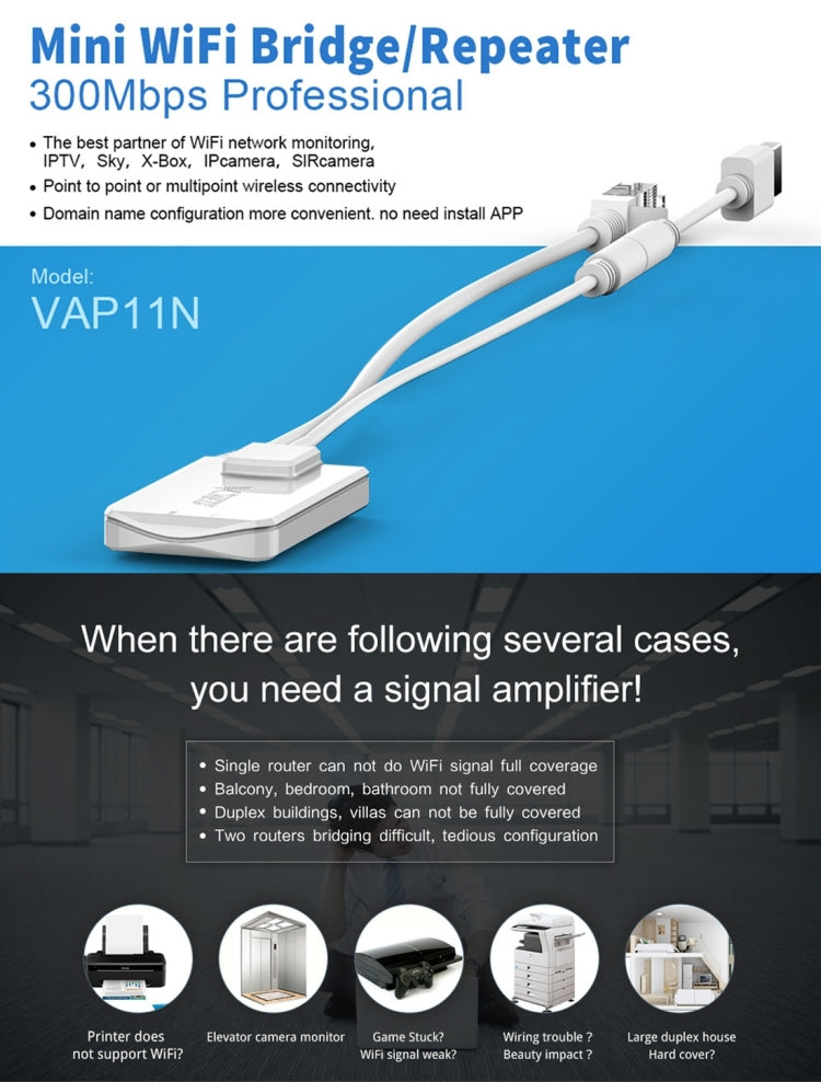 VONETS VAP11N Mini WiFi 300Mbps Repeater WiFi Bridge, Best Partner of IP Device / IP Camera / IP Printer / XBOX / PS3 / IPTV / Skybox(White) - free shipping - PMC Jewellery - Order now!