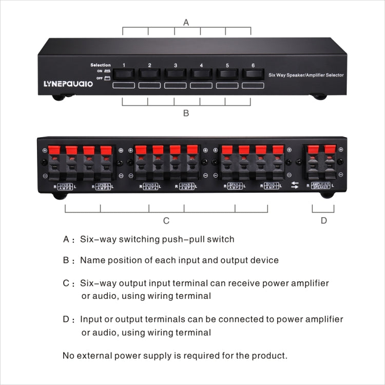 LINEPAUDIO B898 Six-way Stereo Loudspeaker / Amplifier Comparator Bidirectional Selective Switch Switcher (Black) -  by PMC TechLife | Online Shopping South Africa | PMC TechLife | Buy Now Pay Later Mobicred