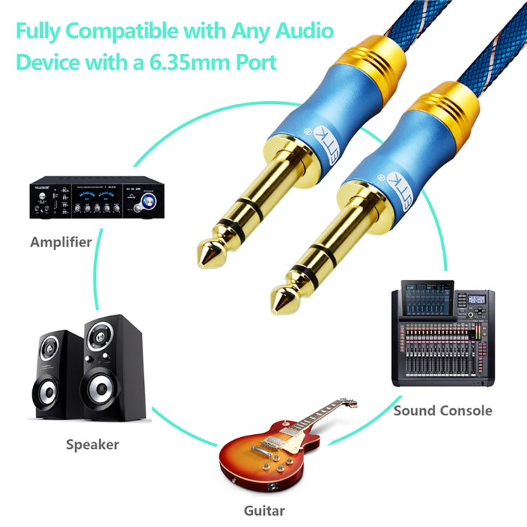 EMK 6.35mm Male to Male 4 Section Gold-plated Plug Grid Nylon Braided Audio Cable for Speaker Amplifier Mixer, Length: 2m(Blue) - Microphone Audio Cable & Connector by EMK | Online Shopping South Africa | PMC TechLife | Buy Now Pay Later Mobicred