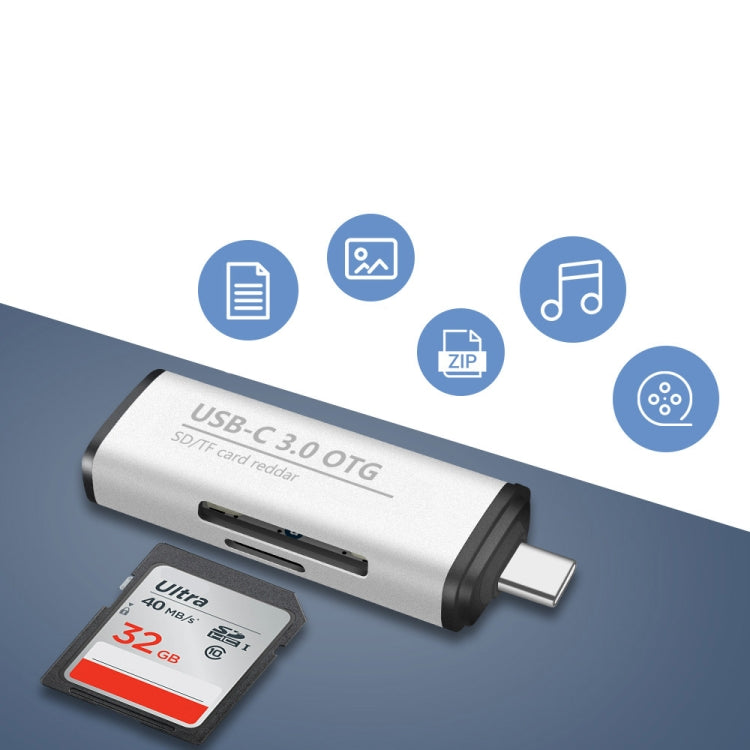 ADS-103 3 in 1 Type-C Male to USB 3.0 Female + SD / TF Card Slots OTG Adapter SD / TF Card Reader (Silver) -  by PMC TechLife | Online Shopping South Africa | PMC TechLife | Buy Now Pay Later Mobicred