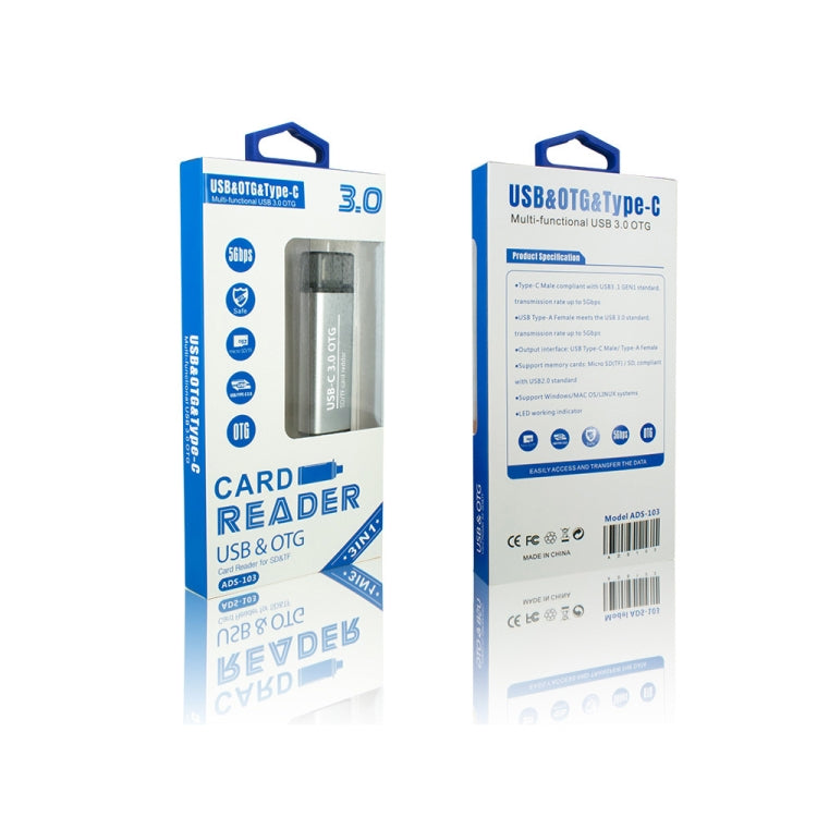 ADS-103 3 in 1 Type-C Male to USB 3.0 Female + SD / TF Card Slots OTG Adapter SD / TF Card Reader (Silver) -  by PMC TechLife | Online Shopping South Africa | PMC TechLife | Buy Now Pay Later Mobicred
