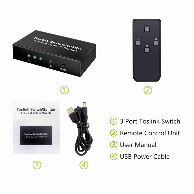 NK-T32 Toslink 3 In 2 Out Switch/Splitter with IR Remote - Splitter by PMC Jewellery | Online Shopping South Africa | PMC Jewellery | Buy Now Pay Later Mobicred