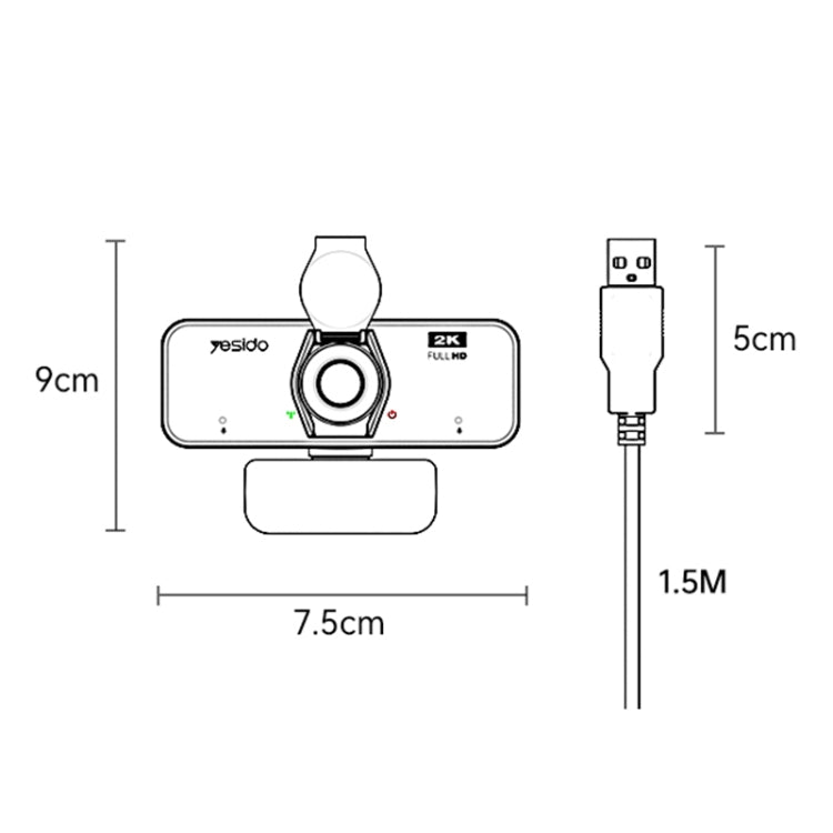 Yesido KM14 2K 4.0MP HD USB Webcam, Cable Length 1.5m - free shipping - PMC Jewellery - Order now!