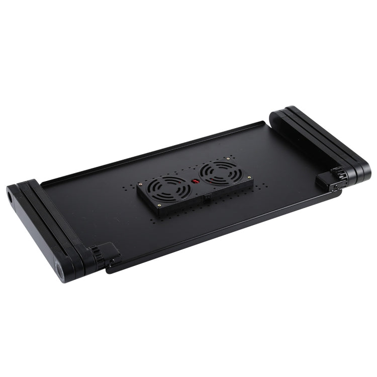 Portable 360 Degree Adjustable Foldable Aluminium Alloy Desk Stand with Double CPU Fans & Mouse Pad for Laptop / Notebook, Desk Size: 480mm x 260mm(Black) - Laptop Stand by PMC Jewellery | Online Shopping South Africa | PMC Jewellery | Buy Now Pay Later Mobicred