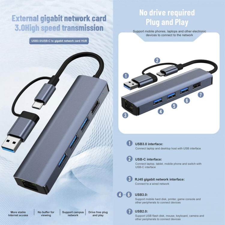 BYL-2208 5 in 2 USB + USB-C / Type-C to USB Multifunctional Docking Station HUB Adapter - USB HUB by PMC Jewellery | Online Shopping South Africa | PMC Jewellery | Buy Now Pay Later Mobicred