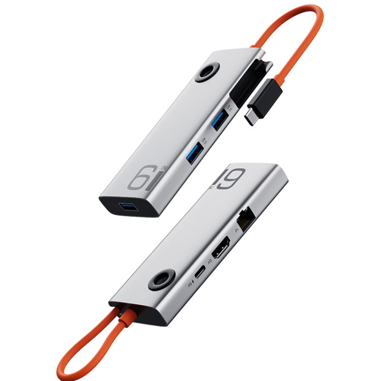 ROCK TR28 HDMI 4K Gigabit Network PD Quick Charger 6 in 1 USB 3.0 HUB (Silver Black) - free shipping - PMC TechLife - Order now!