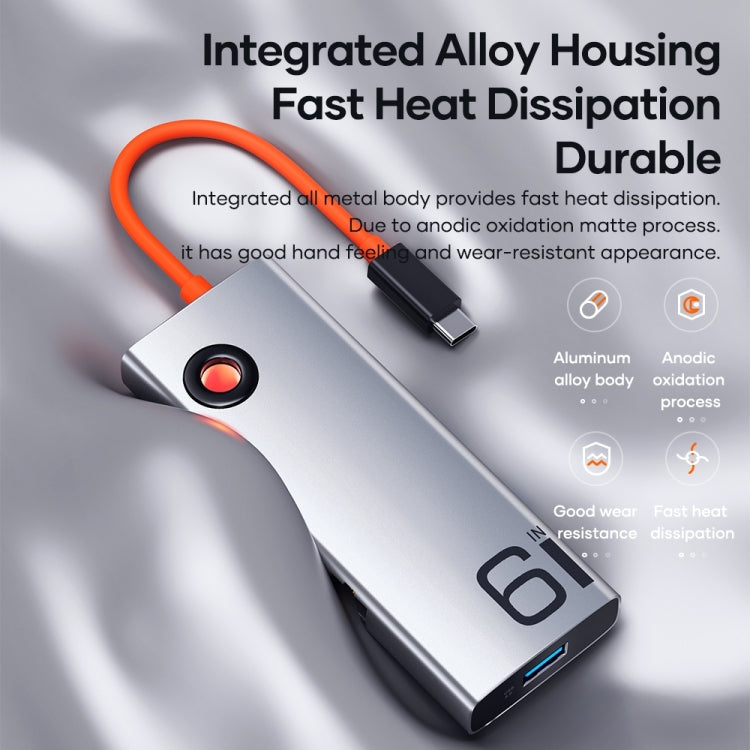 ROCK TR28 HDMI 4K Gigabit Network PD Quick Charger 6 in 1 USB 3.0 HUB (Silver Black) - free shipping - PMC TechLife - Order now!