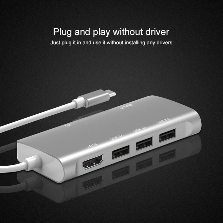 9591C 8 In 1 USB 3.0 x3 + SD / TF Card + HDMI + RJ45 + Type-C / USB-C (PD) Multi-function HUB Converter Dock Station(Silver) - USB HUB by PMC Jewellery | Online Shopping South Africa | PMC Jewellery | Buy Now Pay Later Mobicred