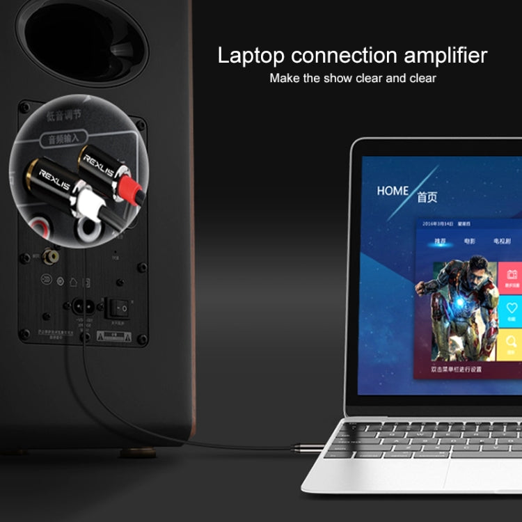 REXLIS 3635 3.5mm Male to Dual RCA Gold-plated Plug Black Cotton Braided Audio Cable for RCA Input Interface Active Speaker, Length: 10m - RCA Cable by REXLIS | Online Shopping South Africa | PMC TechLife | Buy Now Pay Later Mobicred