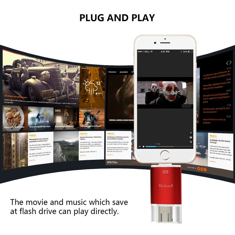 Richwell 3 in 1 32G Type-C + 8 Pin + USB 3.0 Metal Double Cover Push-pull Flash Disk with OTG Function(Black) - free shipping - PMC Jewellery - Order now!