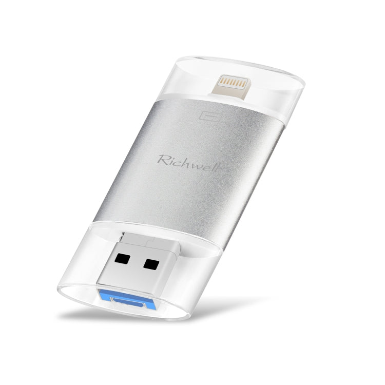Richwell 3 in 1 16G Type-C + 8 Pin + USB 3.0 Metal Double Cover Push-pull Flash Disk with OTG Function(Silver) - free shipping - PMC Jewellery - Order now!