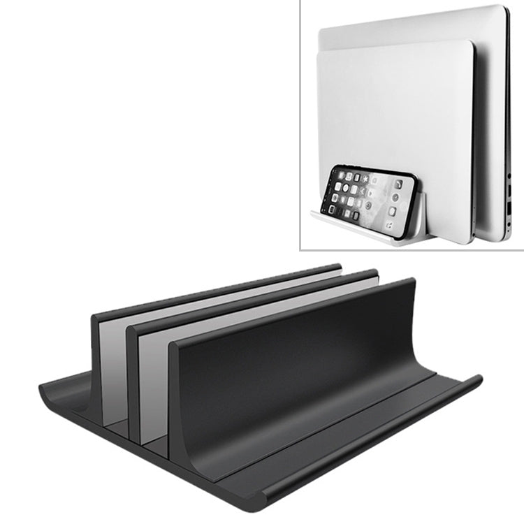 Universal Portable Aluminum Alloy Double Slot Width Adjustable Laptop Vertical Storage Stand Base(Black) - Laptop Stand by PMC TechLife | Online Shopping South Africa | PMC TechLife | Buy Now Pay Later Mobicred