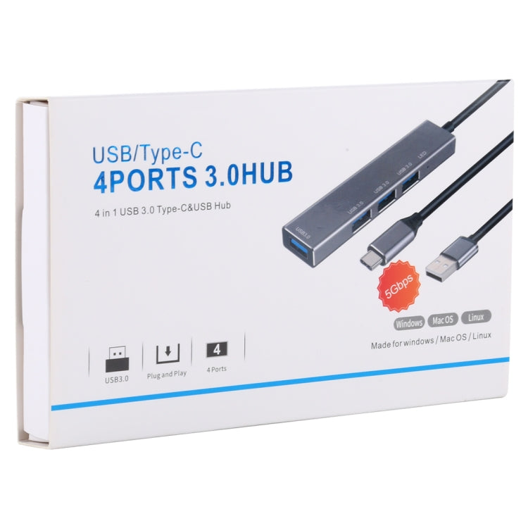 3019 4 x USB 3.0 to USB 3.0 Aluminum Alloy HUB Adapter with LED Indicator (Silver Grey) - USB 3.0 HUB by PMC TechLife | Online Shopping South Africa | PMC TechLife | Buy Now Pay Later Mobicred