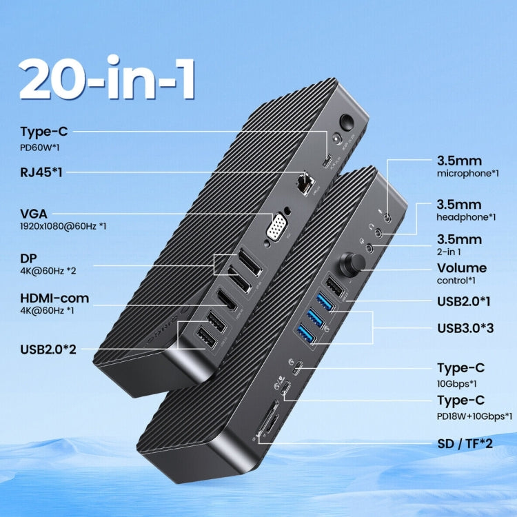 ORICO DKA20-BK-BP 10Gbps 20 in 1 Type-C 3.0 HUB Docking Station (UK Plug) - free shipping - PMC Jewellery - Order now!