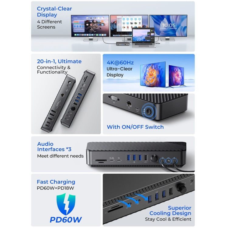 ORICO DKA20-BK-BP 10Gbps 20 in 1 Type-C 3.0 HUB Docking Station (UK Plug) - free shipping - PMC Jewellery - Order now!