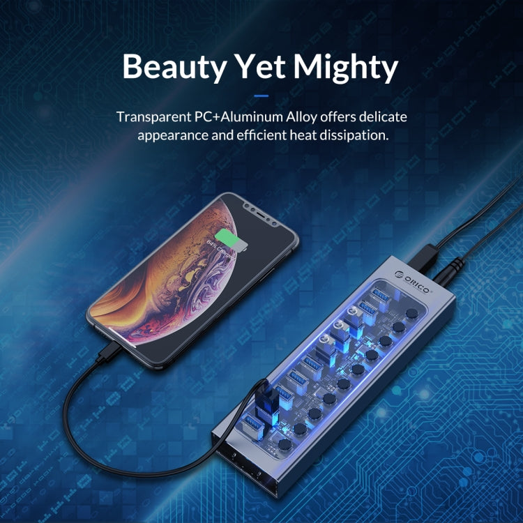 ORICO AT2U3-13AB-GY-BP 13 Ports USB 3.0 HUB with Individual Switches & Blue LED Indicator, EU Plug - free shipping - PMC Jewellery - Order now!