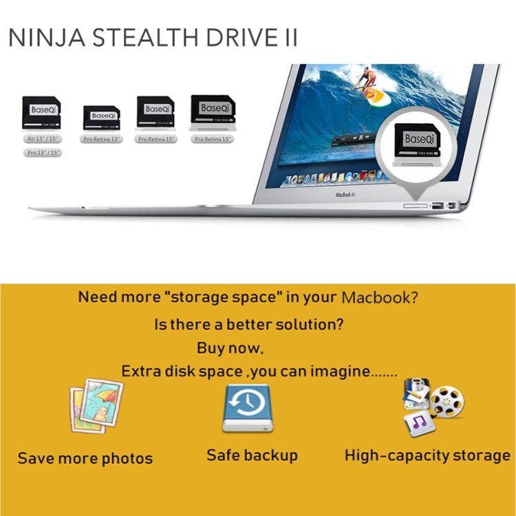 BASEQI Hidden Aluminum Alloy SD Card Case for MacBook Air 13.3 inch Laptops - Card Case by PMC Jewellery | Online Shopping South Africa | PMC Jewellery | Buy Now Pay Later Mobicred