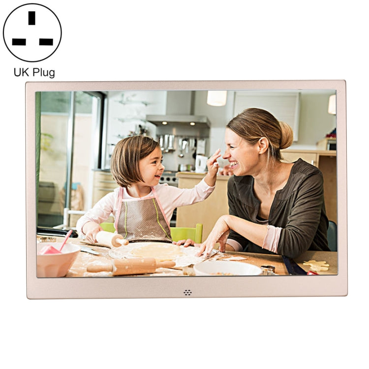 HSD1202 12.1 inch 1280x800 High Resolution Display Digital Photo Frame with Holder and Remote Control, Support SD / MMC / MS Card / USB Port, UK Plug(Gold) - 11-15 inch by PMC TechLife | Online Shopping South Africa | PMC TechLife | Buy Now Pay Later Mobicred