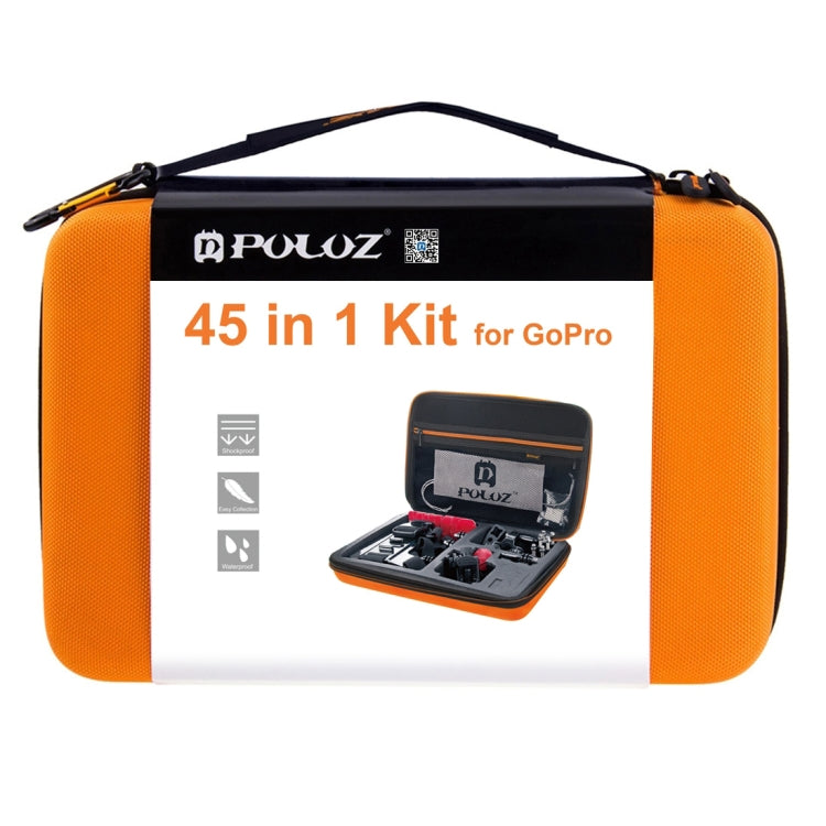 PULUZ 45 in 1 Accessories Ultimate Combo Kits with Orange EVA Case (Chest Strap + Suction Cup Mount + 3-Way Pivot Arms + J-Hook Buckle + Wrist Strap + Helmet Strap + Surface Mounts + Tripod Adapter +  ...  for GoPro, Insta360, DJI and Other Action Cameras -  by PULUZ | Online Shopping South Africa | PMC TechLife | Buy Now Pay Later Mobicred