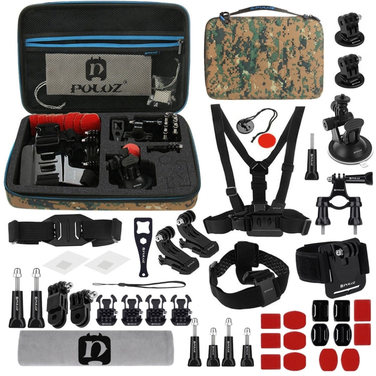 PULUZ 45 in 1 Accessories Ultimate Combo Kits with Camouflage EVA Case (Chest Strap + Suction Cup Mount + 3-Way Pivot Arms + J-Hook Buckle + Wrist Strap + Helmet Strap + Surface Mounts + Tripod Adapte ...  for GoPro, Insta360, DJI and Other Action Cameras - free shipping - PMC TechLife - Order now!