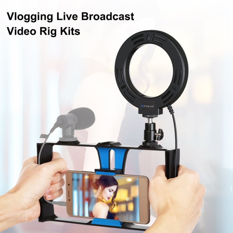 PULUZ 2 in 1 Vlogging Live Broadcast Smartphone Video Rig + 4.7 inch 12cm Ring LED Selfie Light Kits with Cold Shoe Tripod Head for iPhone, Galaxy, Huawei, Xiaomi, HTC, LG, Google, and Other Smartphones(Blue) - Camera Cage by PULUZ | Online Shopping South Africa | PMC TechLife | Buy Now Pay Later Mobicred