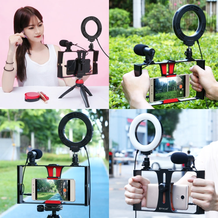 PULUZ 2 in 1 Vlogging Live Broadcast Smartphone Video Rig + 4.7 inch 12cm Ring LED Selfie Light Kits with Cold Shoe Tripod Head for iPhone, Galaxy, Huawei, Xiaomi, HTC, LG, Google, and Other Smartphones(Red) - free shipping - PMC TechLife - Order now!