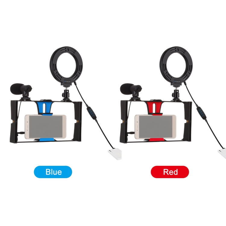 PULUZ 3 in 1 Vlogging Live Broadcast Smartphone Video Rig + Microphone +  4.7 inch 12cm Ring LED Selfie Light Kits with Cold Shoe Tripod Head for iPhone, Galaxy, Huawei, Xiaomi, HTC, LG, Google, and Other Smartphones(Red) - Camera Cage by PULUZ | Online Shopping South Africa | PMC TechLife | Buy Now Pay Later Mobicred