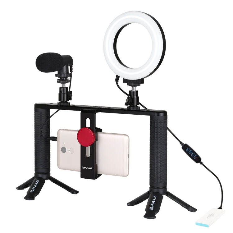PULUZ 4 in 1 Vlogging Live Broadcast 4.7 inch 12cm Ring LED Selfie Light Smartphone Video Rig Handle Stabilizer Aluminum Bracket Kits with Microphone + Tripod Mount + Cold Shoe Tripod Head - free shipping - PMC TechLife - Order now!