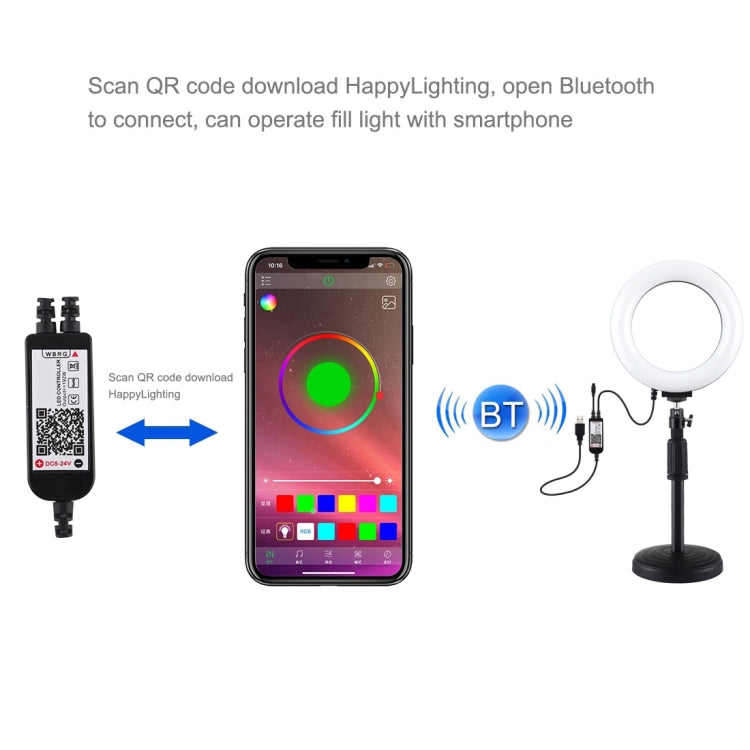 PULUZ 6.2 inch 16cm RGBW Light + Round Base Desktop Holder USB Dimmable LED Ring Vlogging Photography Video Lights with Cold Shoe Tripod Ball Head & Remote Control(Black) - free shipping - PMC Jewellery - Order now!