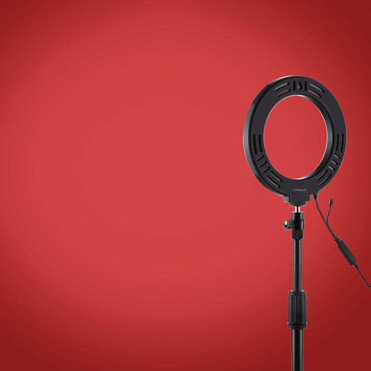 PULUZ 6.2 inch 16cm RGBW Light + Round Base Desktop Holder USB Dimmable LED Ring Vlogging Photography Video Lights with Cold Shoe Tripod Ball Head & Remote Control(Black) - free shipping - PMC Jewellery - Order now!