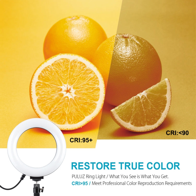 PULUZ 6.2 inch 16cm RGBW Light + Round Base Desktop Holder USB Dimmable LED Ring Vlogging Photography Video Lights with Cold Shoe Tripod Ball Head & Remote Control(Black) - free shipping - PMC Jewellery - Order now!